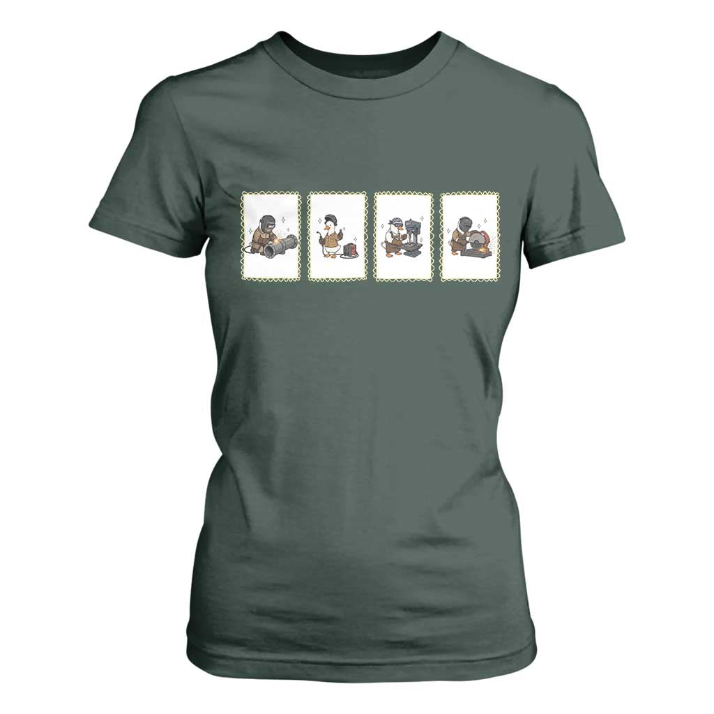 Silly Goose Pipeline Worker T Shirt For Women Funny Welding Graphic Gift TS12 Dark Forest Green Print Your Wear