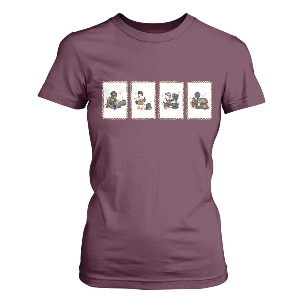 Silly Goose Pipeline Worker T Shirt For Women Funny Welding Graphic Gift TS12 Maroon Print Your Wear