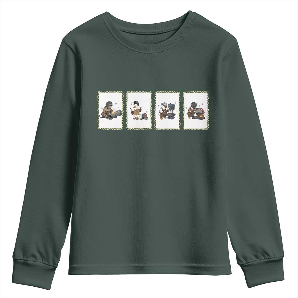 Silly Goose Pipeline Worker Youth Sweatshirt Funny Welding Graphic Gift TS12 Dark Forest Green Print Your Wear