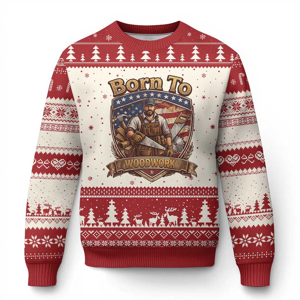 Vintage Woodworker Carpenter Graphic Ugly Christmas Sweater Born To Woodwork TS12 Beige Red Print Your Wear