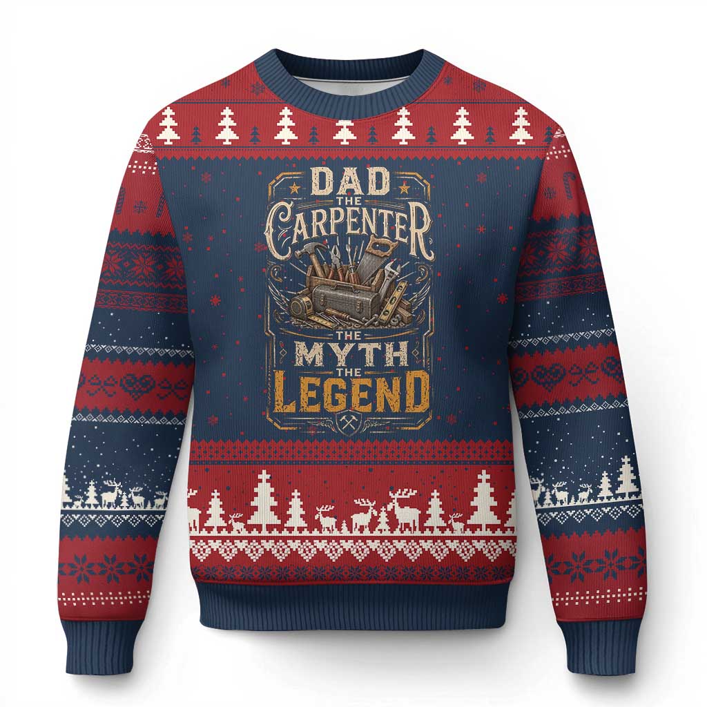 Dad The Carpenter The Myth The Legend Ugly Christmas Sweater Funny Woodworker Carpenter Graphic TS12 Navy Red Print Your Wear