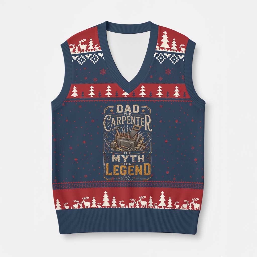 Dad The Carpenter The Myth The Legend V-Neck Knit Sweater Vest Funny Woodworker Carpenter Graphic TS12 Navy Red Print Your Wear