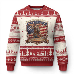 Proud American Woodworker Ugly Christmas Sweater Born To Woodwork Patriotic Gift