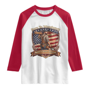 Proud American Woodworker Raglan Shirt Born To Woodwork Patriotic Gift