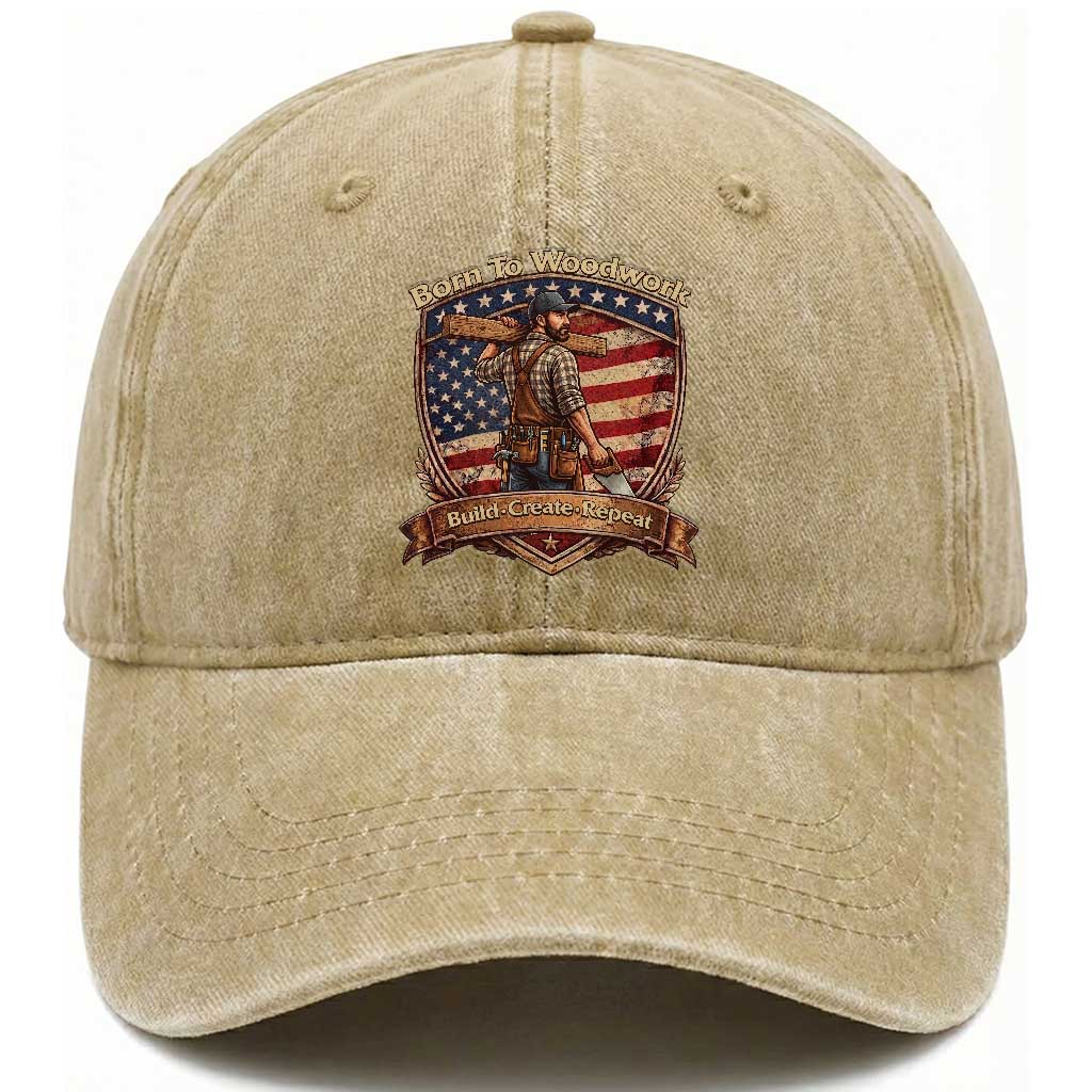 Proud American Woodworker Washed Cotton Baseball Cap Born To Woodwork Patriotic Gift TS12 Print Your Wear
