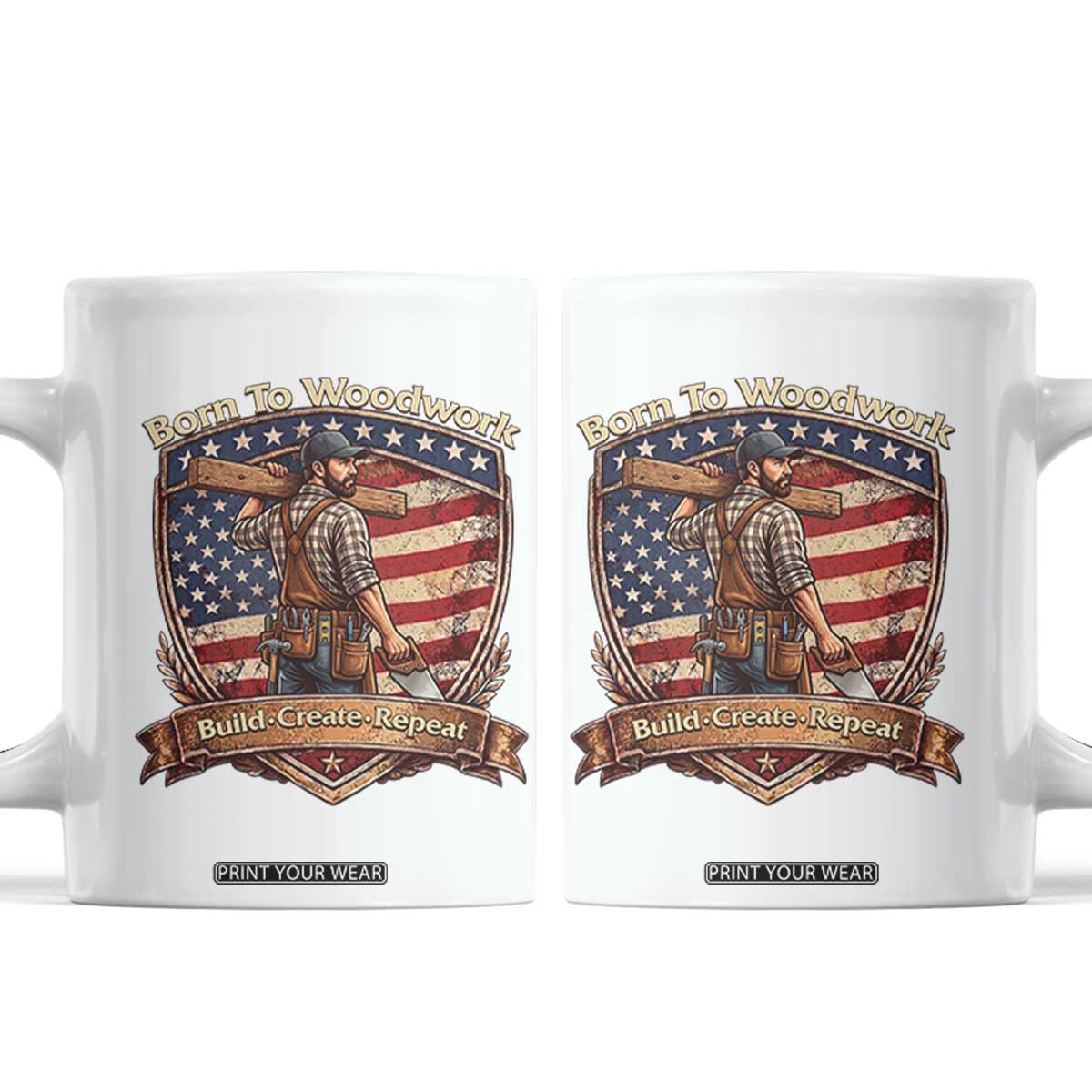 Proud American Woodworker Coffee Mug Born To Woodwork Patriotic Gift
