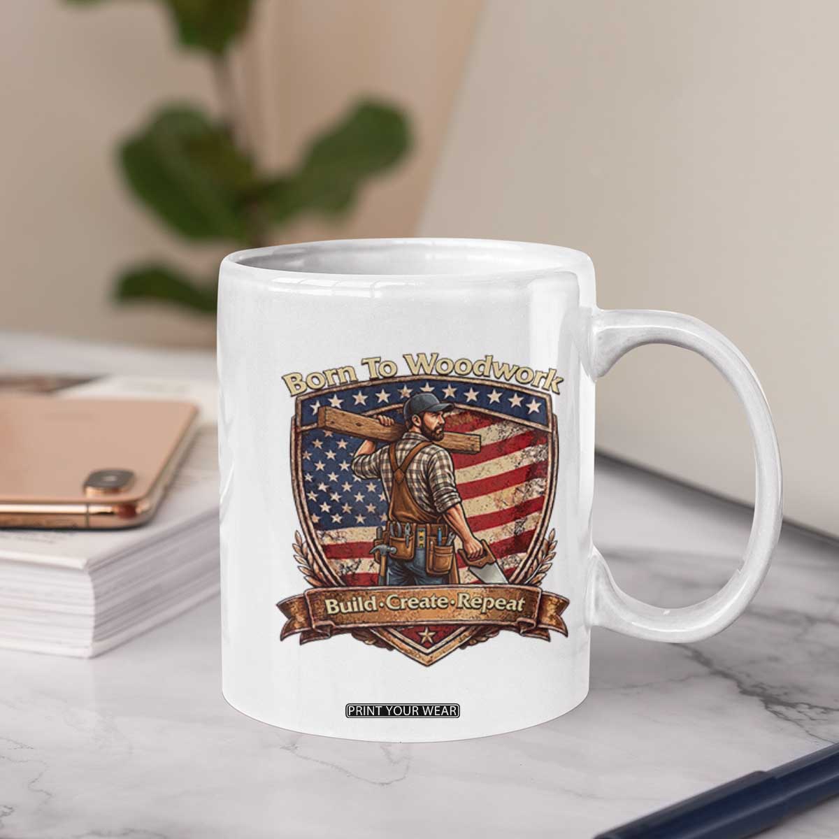Proud American Woodworker Coffee Mug Born To Woodwork Patriotic Gift TS12 Print Your Wear