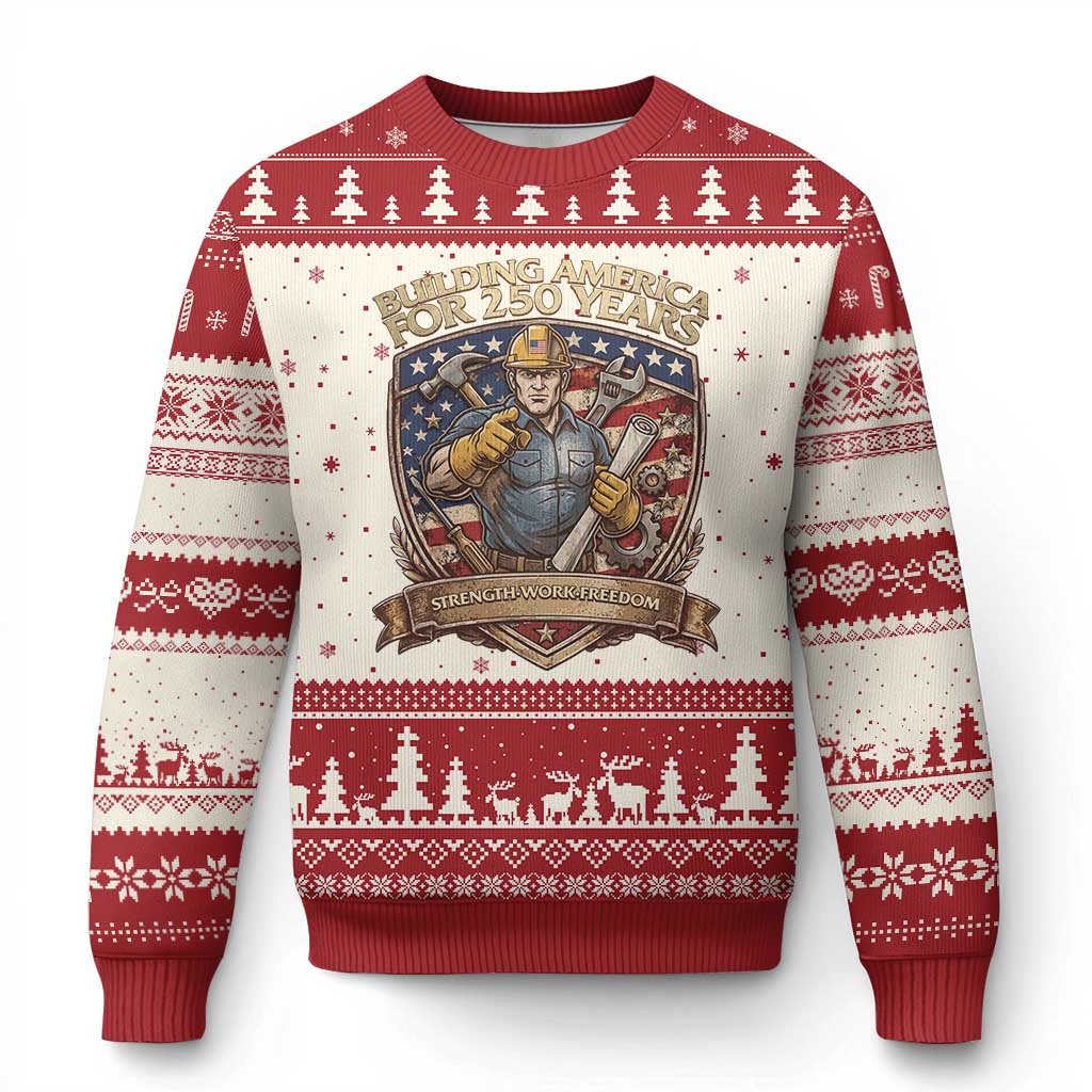 American Construction Worker Ugly Christmas Sweater Building America For 250 Years TS12 Beige Red Print Your Wear