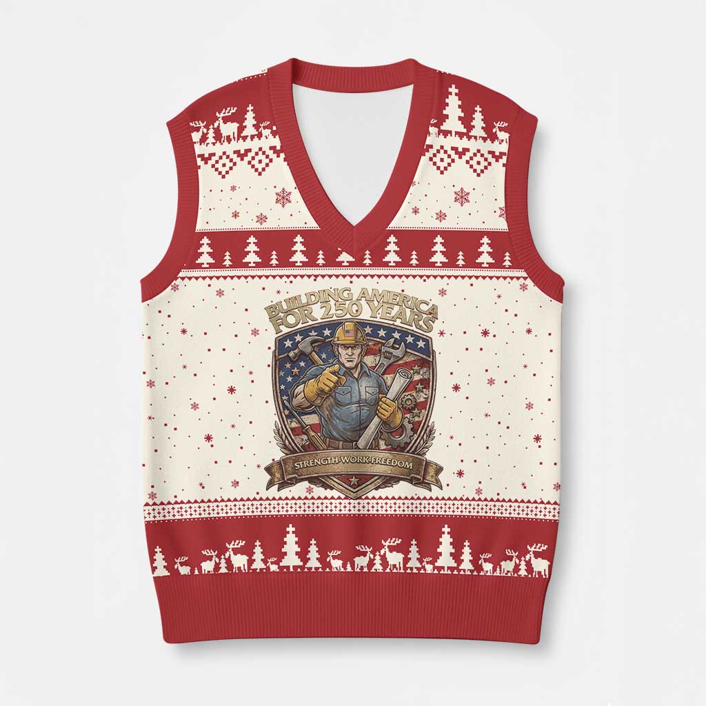 American Construction Worker V-Neck Knit Sweater Vest Building America For 250 Years TS12 Beige Red Print Your Wear
