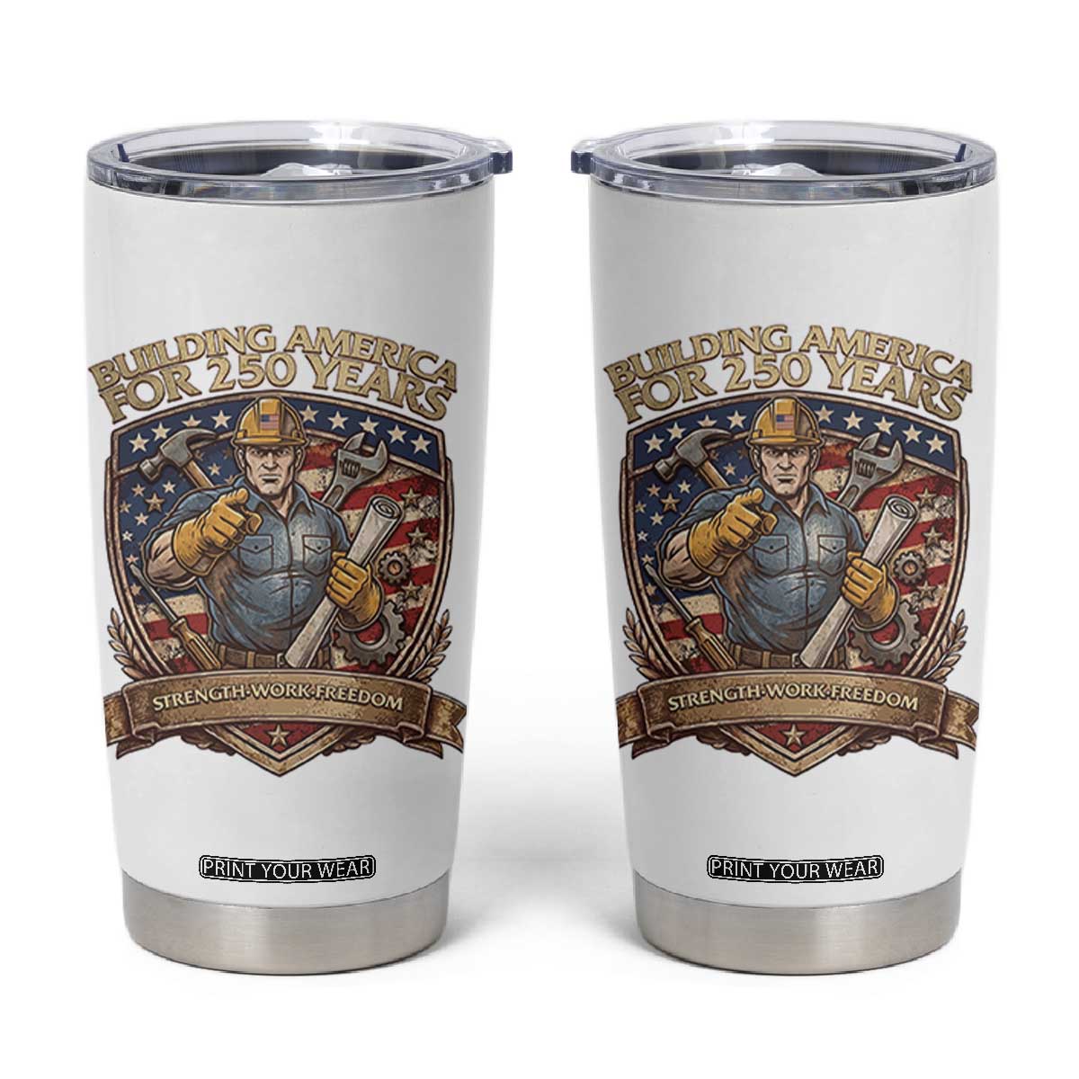 American Construction Worker Tumbler Cup Building America For 250 Years