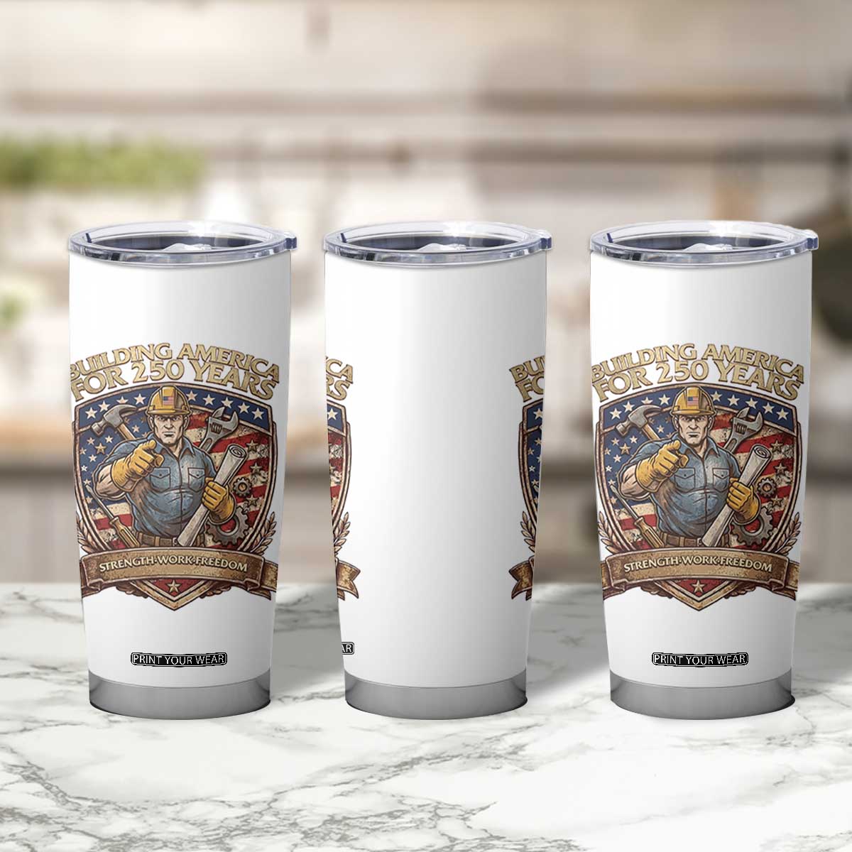 American Construction Worker Tumbler Cup Building America For 250 Years