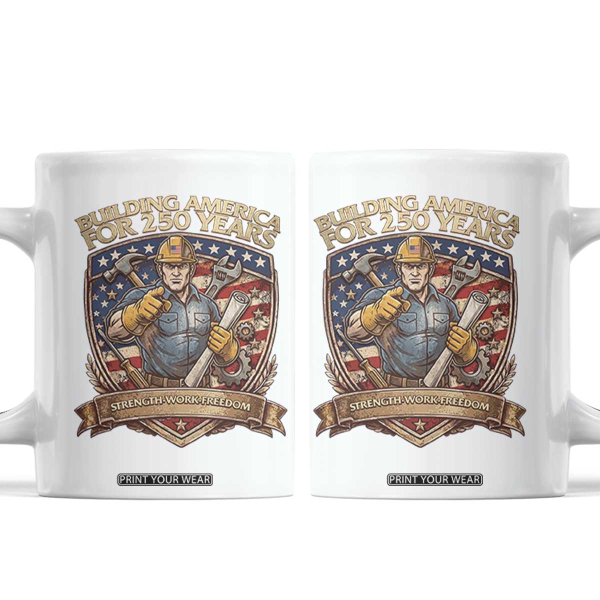 American Construction Worker Coffee Mug Building America For 250 Years