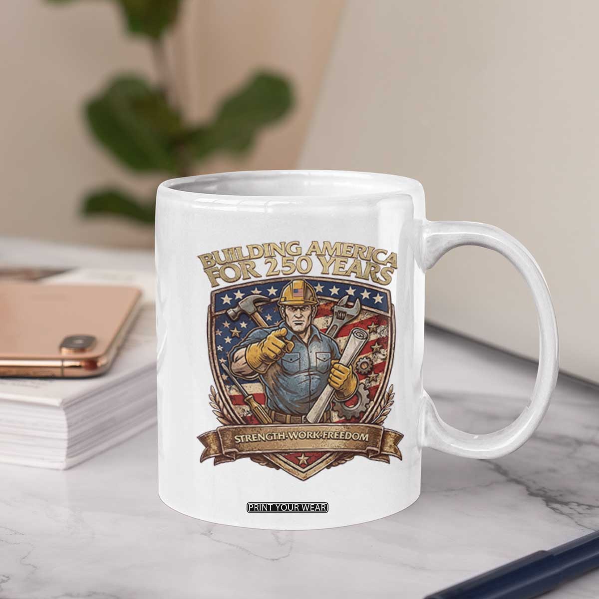 American Construction Worker Coffee Mug Building America For 250 Years TS12 Print Your Wear