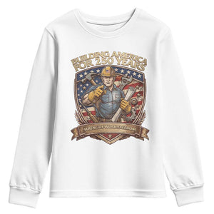 American Construction Worker Youth Sweatshirt Building America For 250 Years TS12 White Print Your Wear