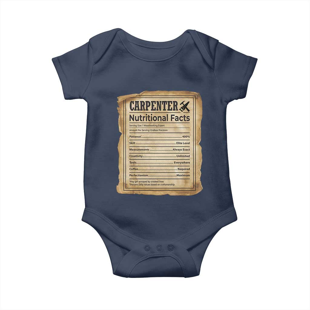 Woodworker Nutrition Label Baby Onesie Carpenter Nutritional Facts Graphic TS12 Navy Print Your Wear