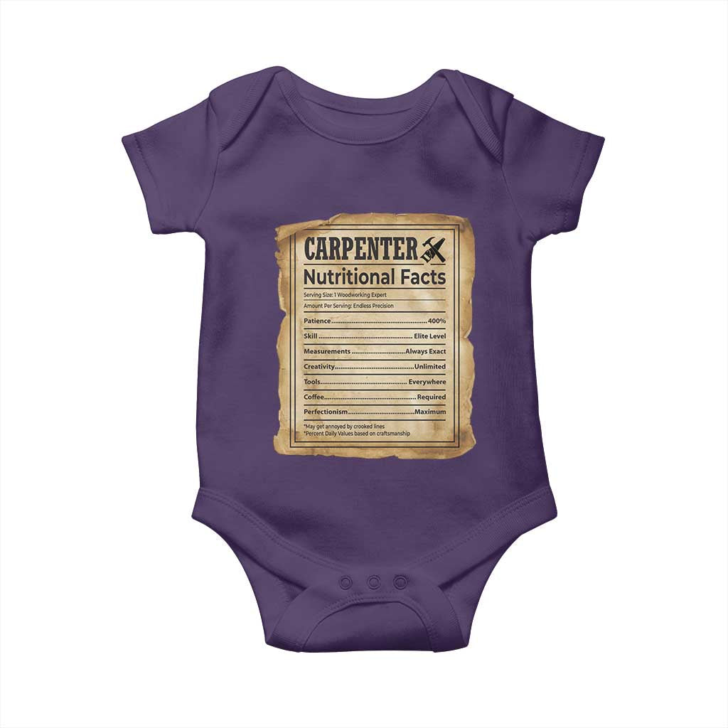 Woodworker Nutrition Label Baby Onesie Carpenter Nutritional Facts Graphic TS12 Purple Print Your Wear