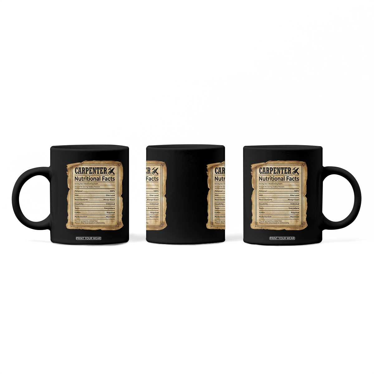Woodworker Nutrition Label Coffee Mug Carpenter Nutritional Facts Graphic