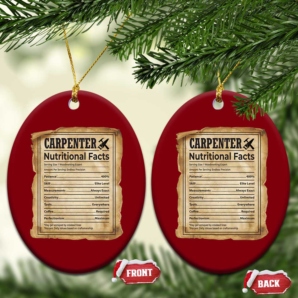 Woodworker Nutrition Label Ceramic Ornament Carpenter Nutritional Facts Graphic