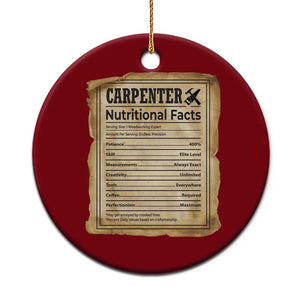 Woodworker Nutrition Label Ceramic Ornament Carpenter Nutritional Facts Graphic