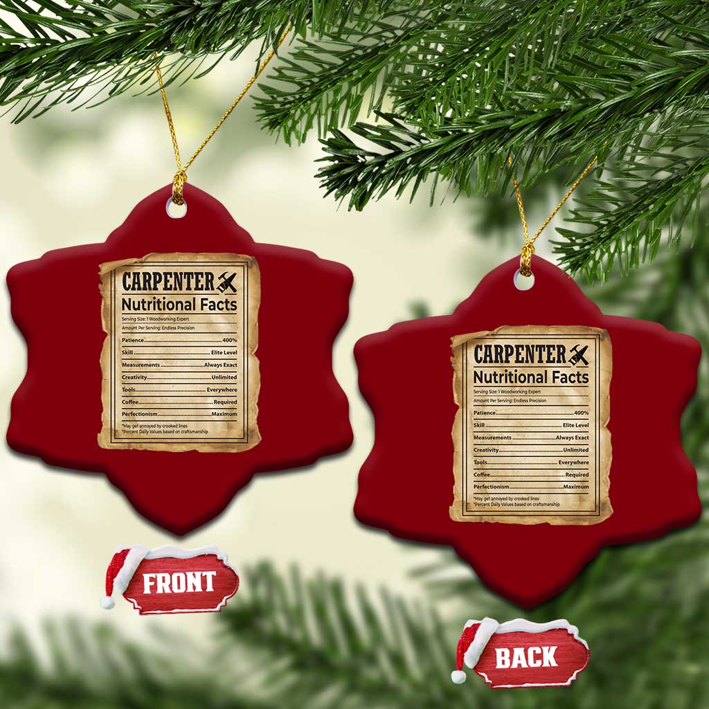 Woodworker Nutrition Label Ceramic Ornament Carpenter Nutritional Facts Graphic