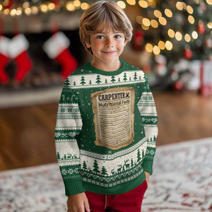 Woodworker Nutrition Label Ugly Christmas Sweater Carpenter Nutritional Facts Graphic TS12 Forest Green Beige Print Your Wear
