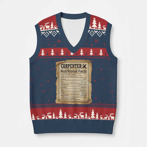 Woodworker Nutrition Label V-Neck Knit Sweater Vest Carpenter Nutritional Facts Graphic