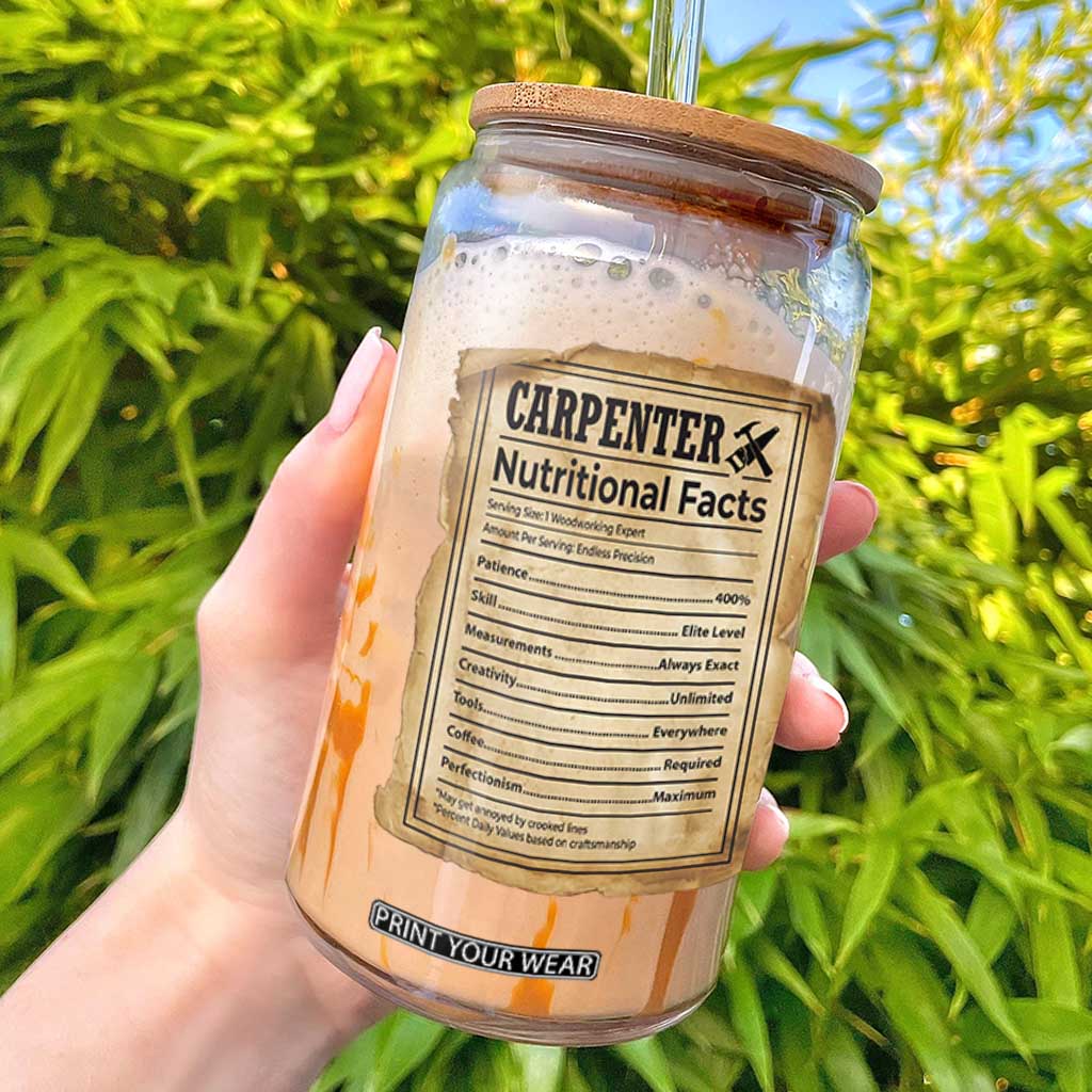 Woodworker Nutrition Label Glass Can Carpenter Nutritional Facts Graphic