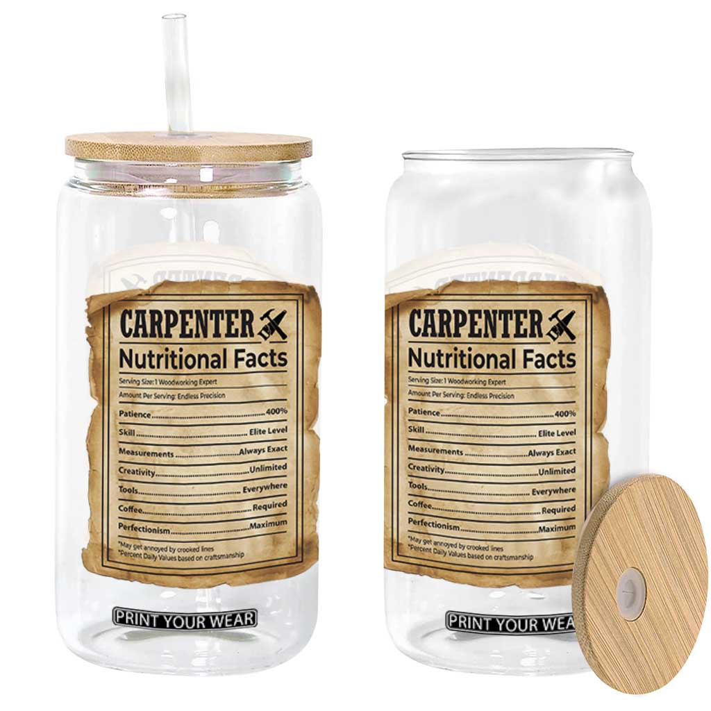 Woodworker Nutrition Label Glass Can Carpenter Nutritional Facts Graphic