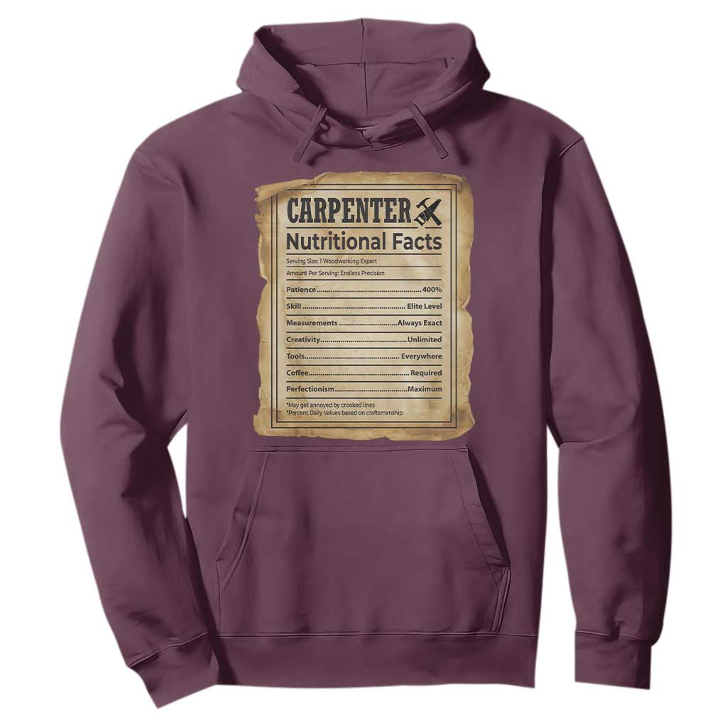 Woodworker Nutrition Label Hoodie Carpenter Nutritional Facts Graphic TS12 Maroon Print Your Wear