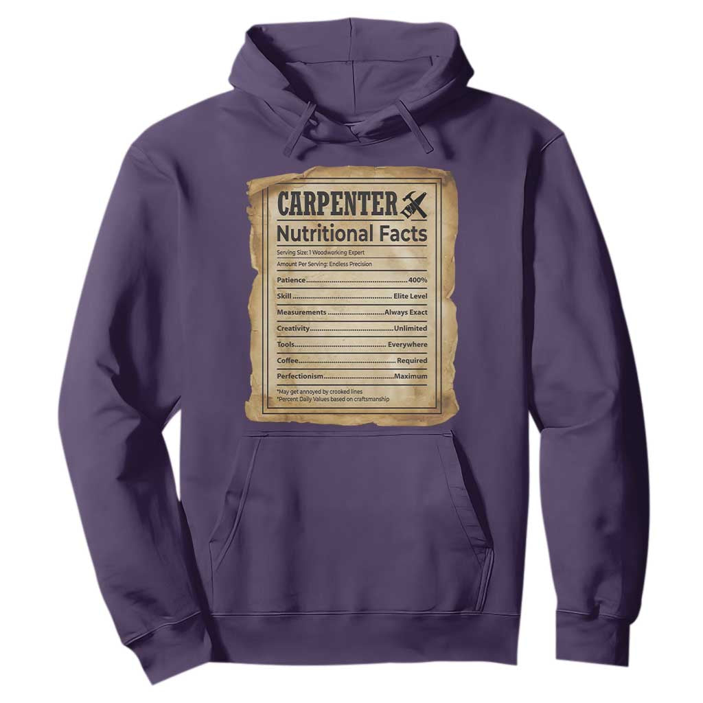 Woodworker Nutrition Label Hoodie Carpenter Nutritional Facts Graphic TS12 Purple Print Your Wear