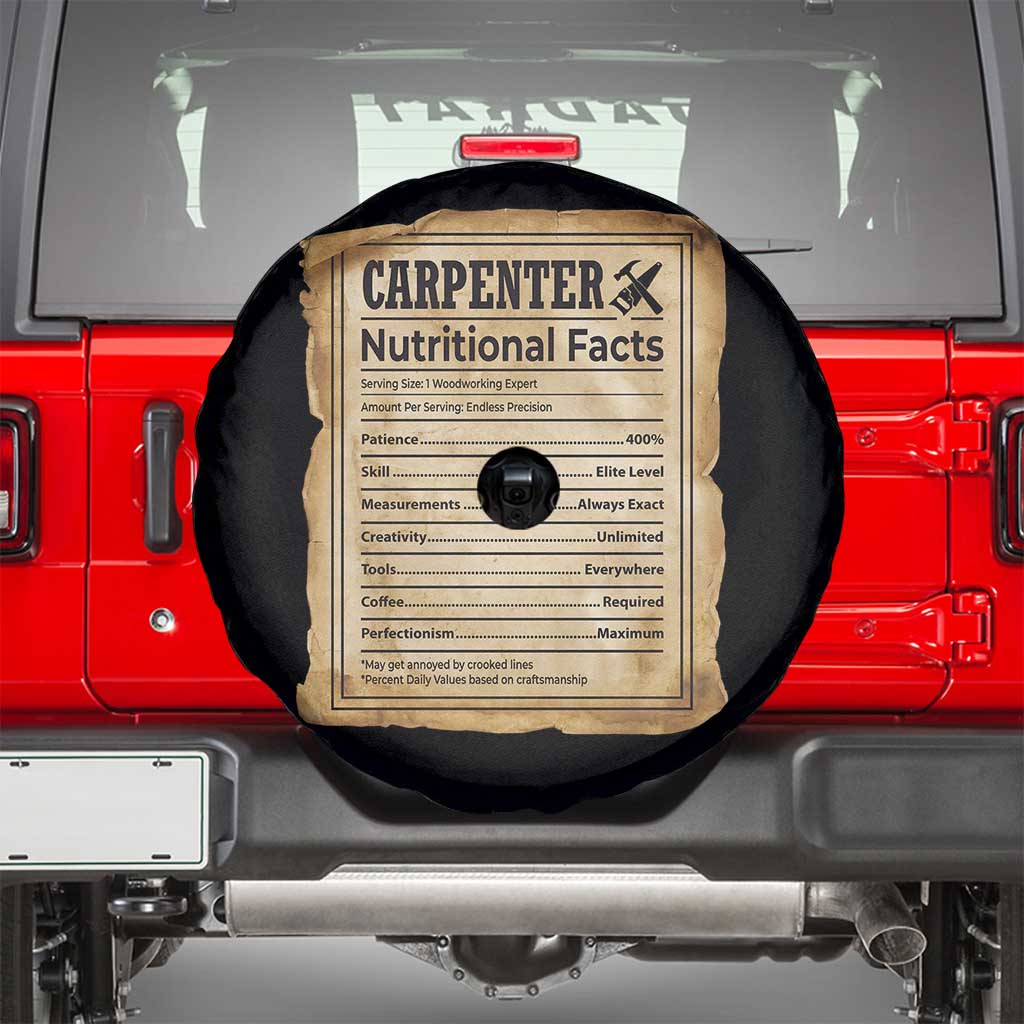 Woodworker Nutrition Label Spare Tire Cover Carpenter Nutritional Facts Graphic