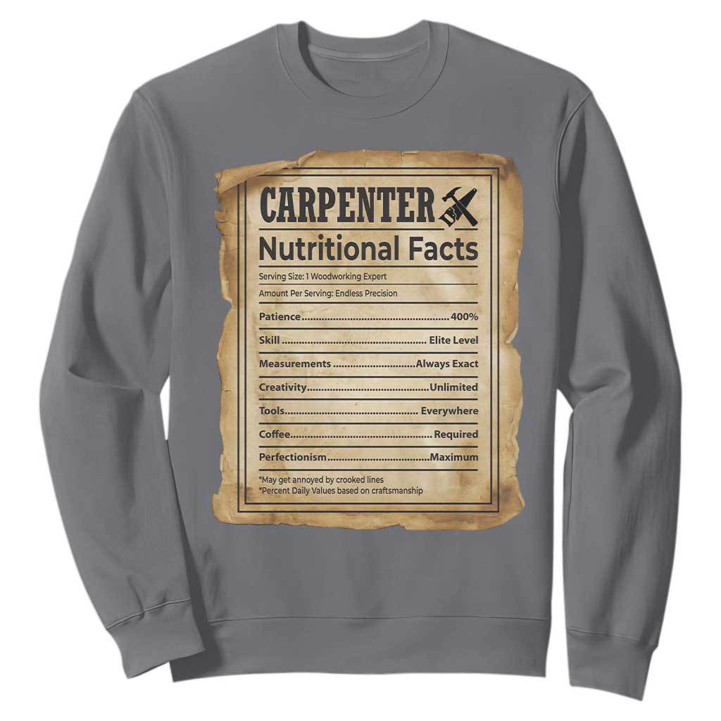 Woodworker Nutrition Label Sweatshirt Carpenter Nutritional Facts Graphic TS12 Charcoal Print Your Wear
