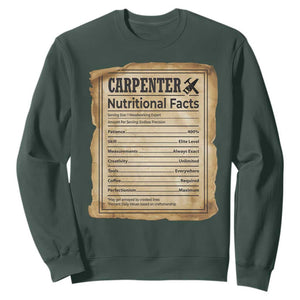 Woodworker Nutrition Label Sweatshirt Carpenter Nutritional Facts Graphic TS12 Dark Forest Green Print Your Wear