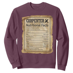 Woodworker Nutrition Label Sweatshirt Carpenter Nutritional Facts Graphic TS12 Maroon Print Your Wear