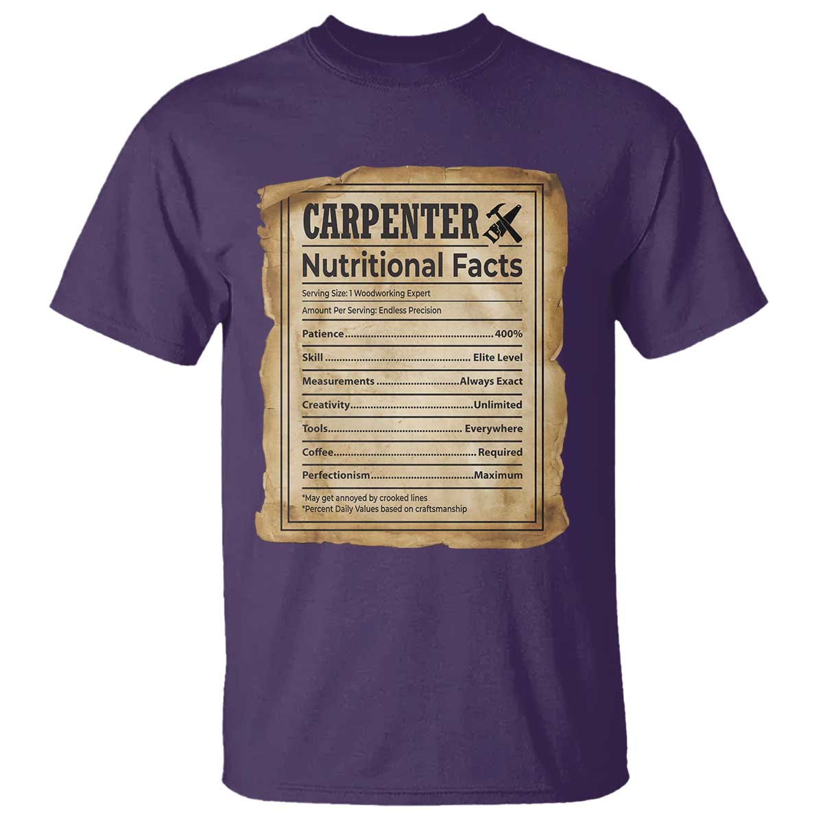 Woodworker Nutrition Label T Shirt Carpenter Nutritional Facts Graphic TS12 Purple Print Your Wear
