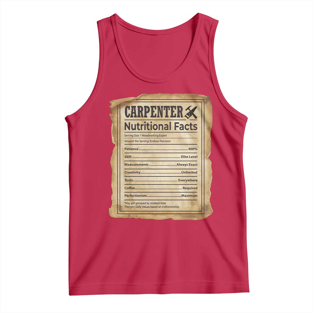 Woodworker Nutrition Label Tank Top Carpenter Nutritional Facts Graphic TS12 Red Print Your Wear