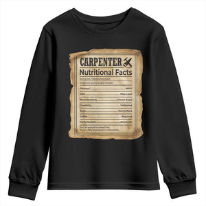 Woodworker Nutrition Label Youth Sweatshirt Carpenter Nutritional Facts Graphic