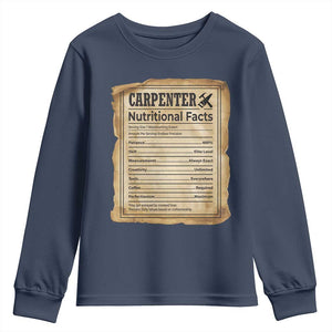 Woodworker Nutrition Label Youth Sweatshirt Carpenter Nutritional Facts Graphic