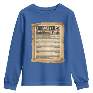 Woodworker Nutrition Label Youth Sweatshirt Carpenter Nutritional Facts Graphic