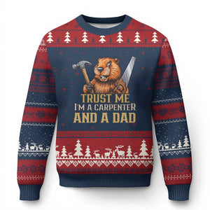 Funny Woodworking Beaver Ugly Christmas Sweater I Am A Carpenter And A Dad TS12 Navy Red Print Your Wear