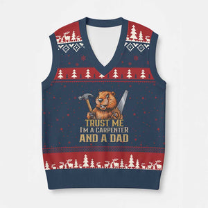 Funny Woodworking Beaver V-Neck Knit Sweater Vest I Am A Carpenter And A Dad TS12 Navy Red Print Your Wear
