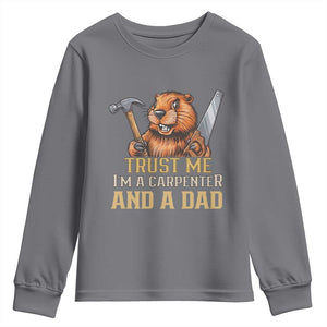 Funny Woodworking Beaver Youth Sweatshirt I Am A Carpenter And A Dad TS12 Charcoal Print Your Wear