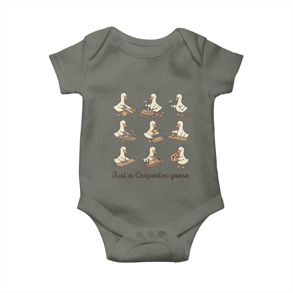 Funny Woodworker Graphic Baby Onesie Just A Carpenter Goose TS12 Military Green Print Your Wear