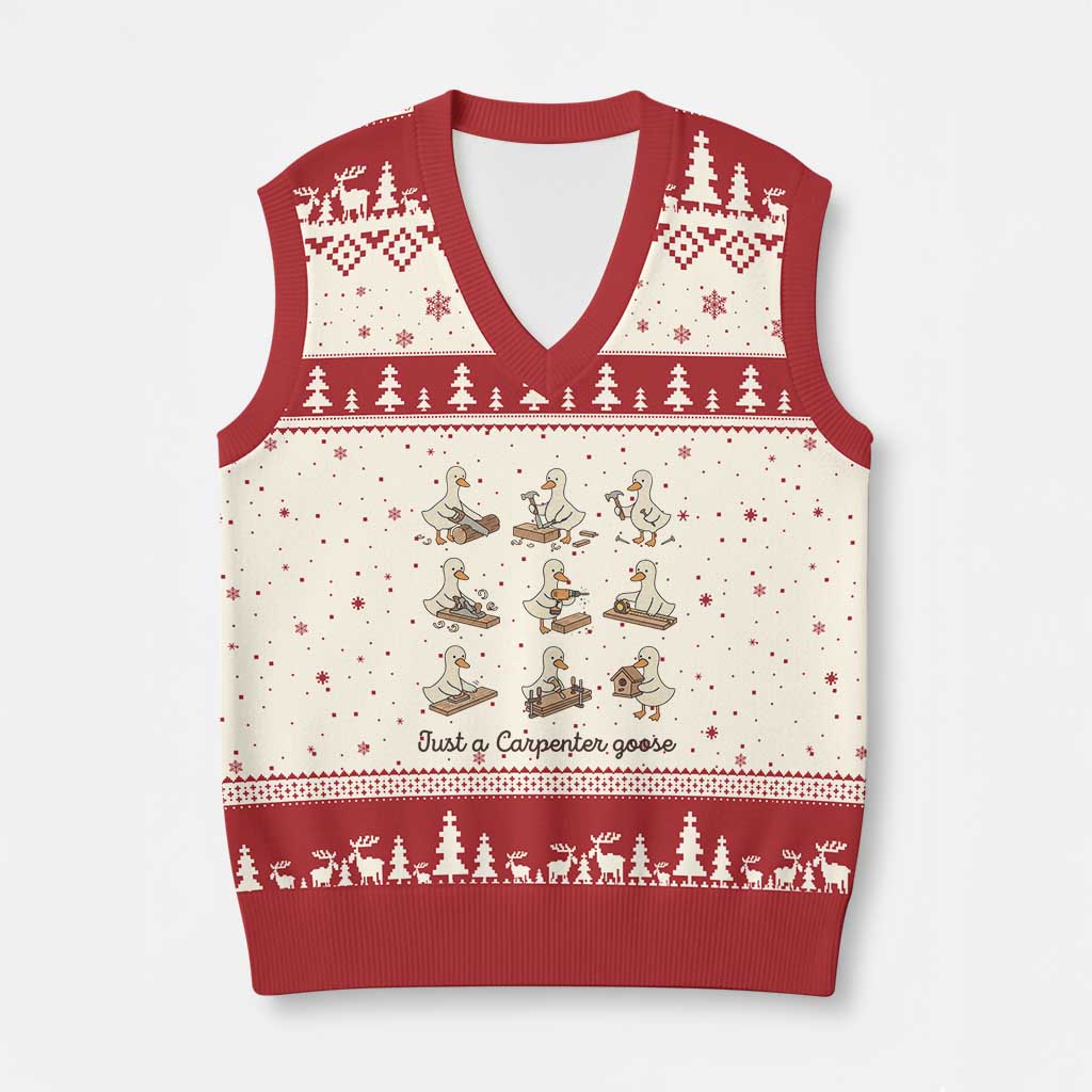Funny Woodworker Graphic V-Neck Knit Sweater Vest Just A Carpenter Goose TS12 Beige Red Print Your Wear