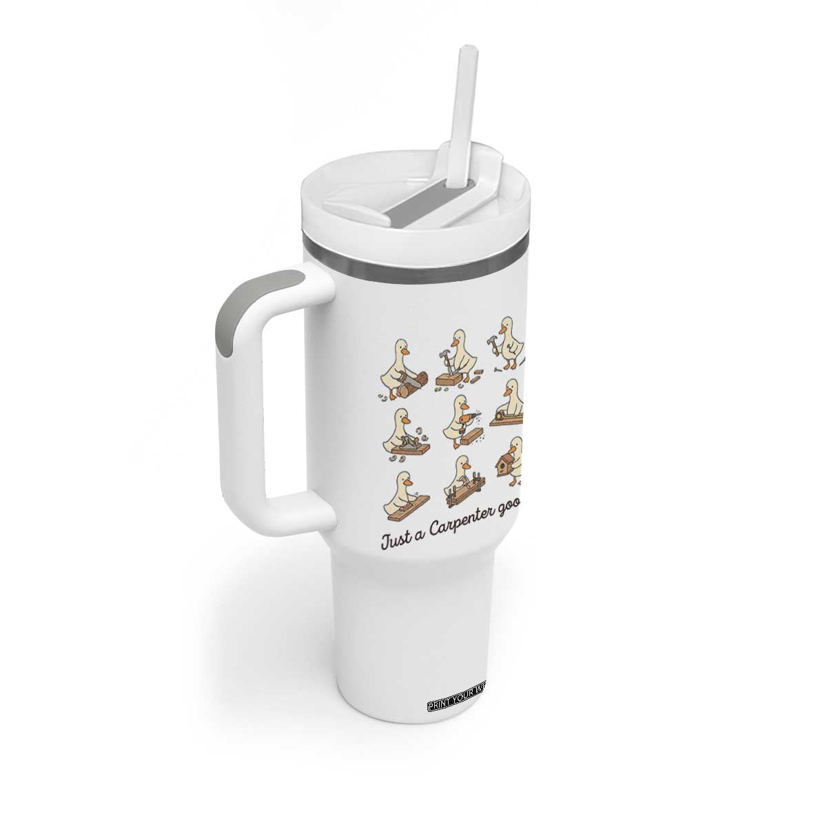 Funny Woodworker Graphic Tumbler With Handle Just A Carpenter Goose