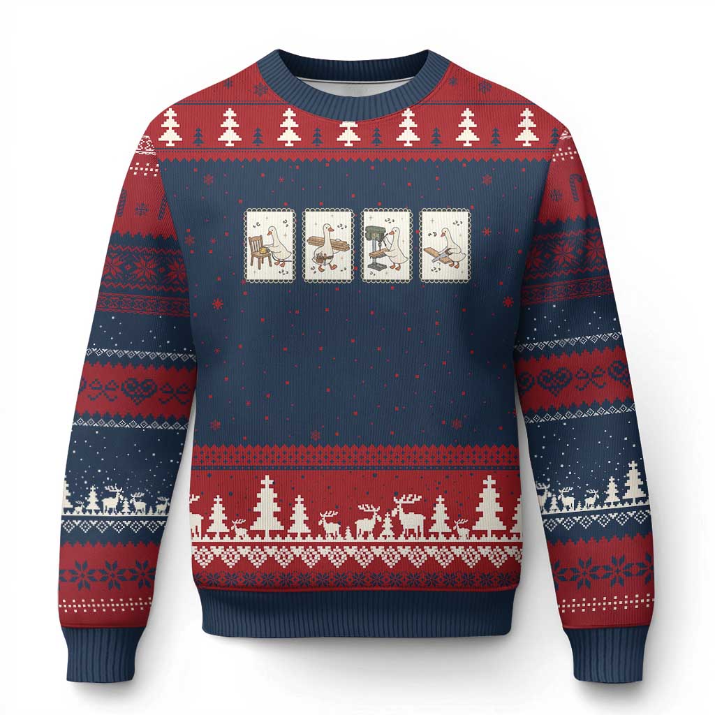 Silly Goose Carpenter Ugly Christmas Sweater Funny Woodworker Dad Gift TS12 Navy Red Print Your Wear