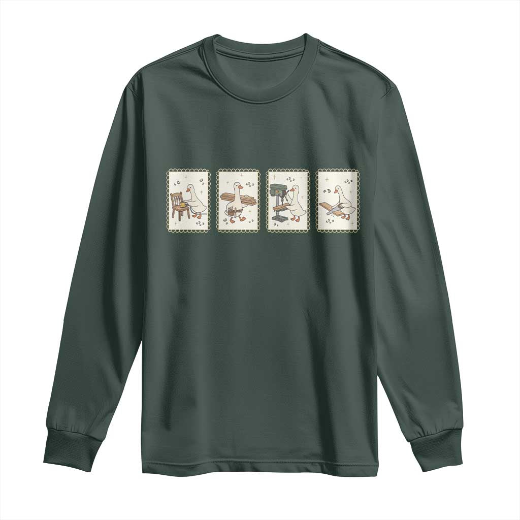 Silly Goose Carpenter Long Sleeve Shirt Funny Woodworker Dad Gift TS12 Dark Forest Green Print Your Wear