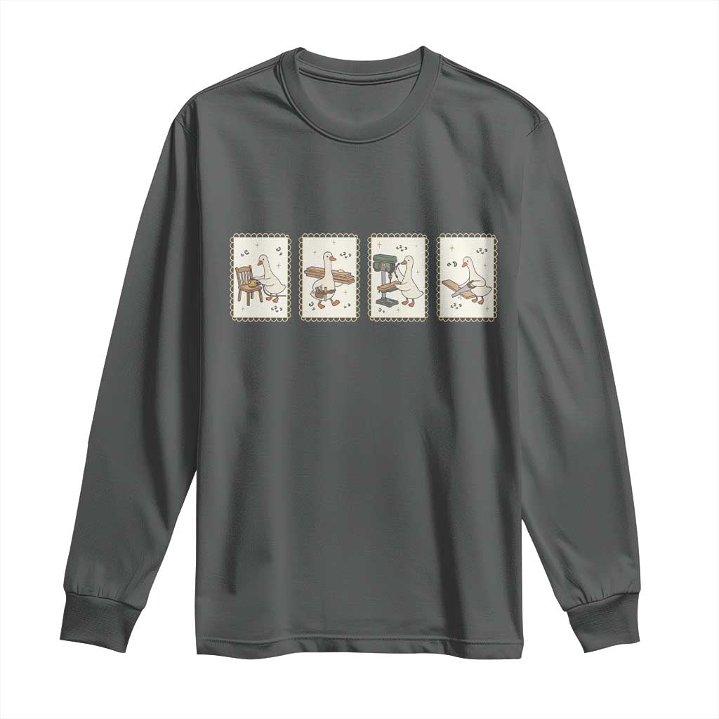 Silly Goose Carpenter Long Sleeve Shirt Funny Woodworker Dad Gift TS12 Dark Heather Print Your Wear