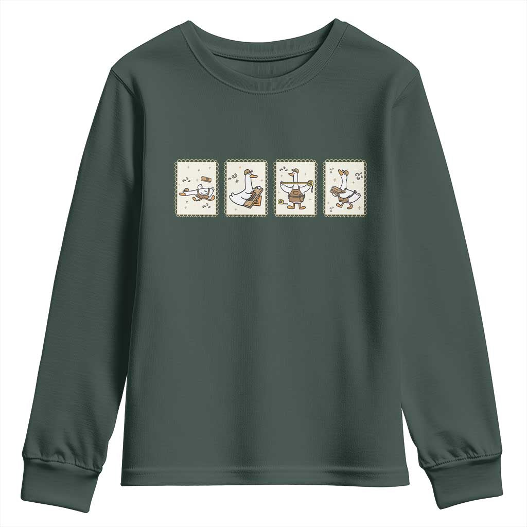 Silly Goose Builder Youth Sweatshirt Funny Woodworker Dad Gift TS12 Dark Forest Green Print Your Wear