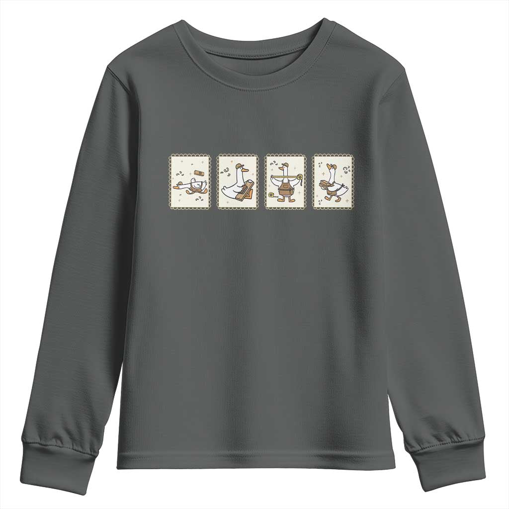 Silly Goose Builder Youth Sweatshirt Funny Woodworker Dad Gift TS12 Dark Heather Print Your Wear